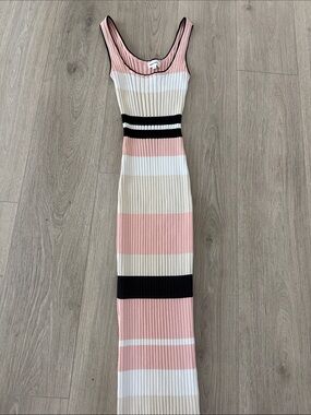 superdown Sleeveless Ribbed Midi Dress in Pink, Cream & Black